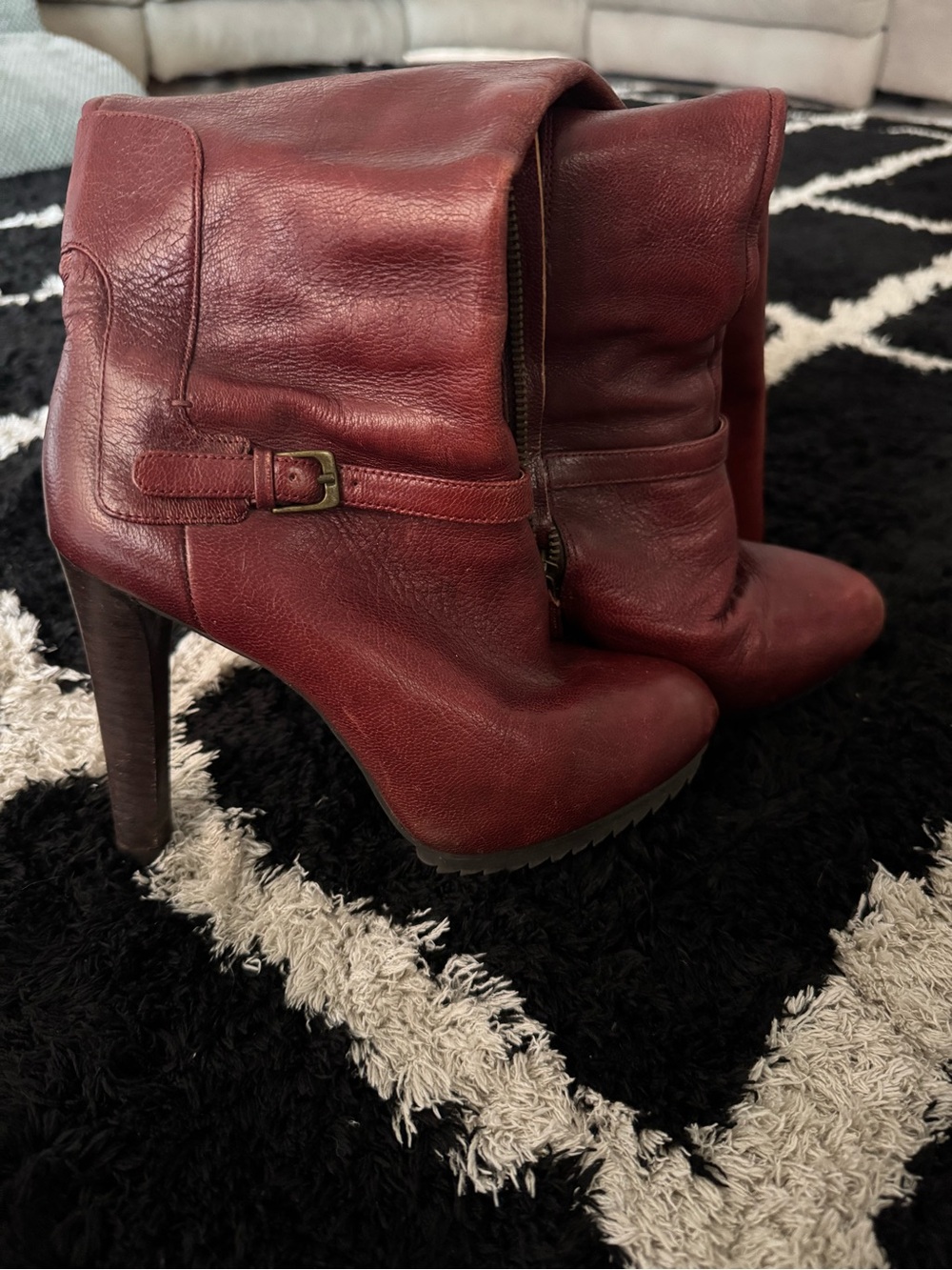 Nine West Wine Leather High-Heel Boots